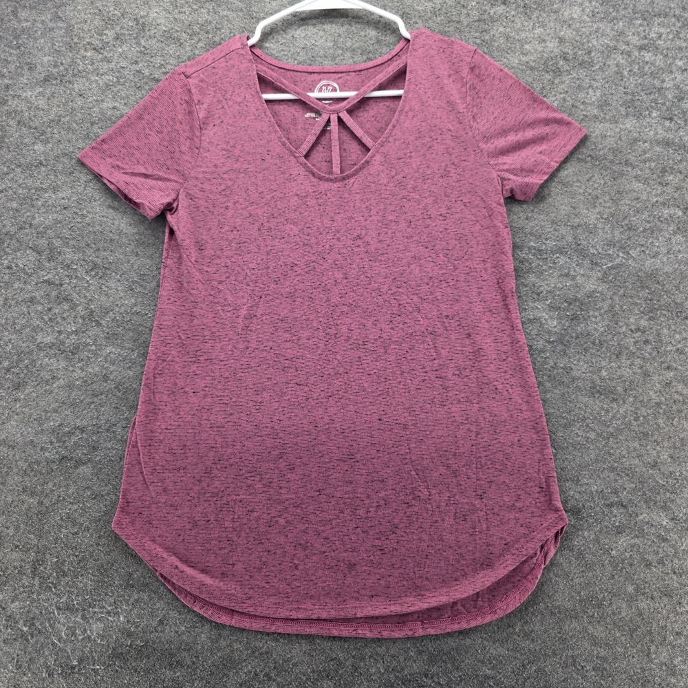 Maurices 24/7 Shirt Womens Small Purple Short Sleeve Keyhole Back Soft Tee Top